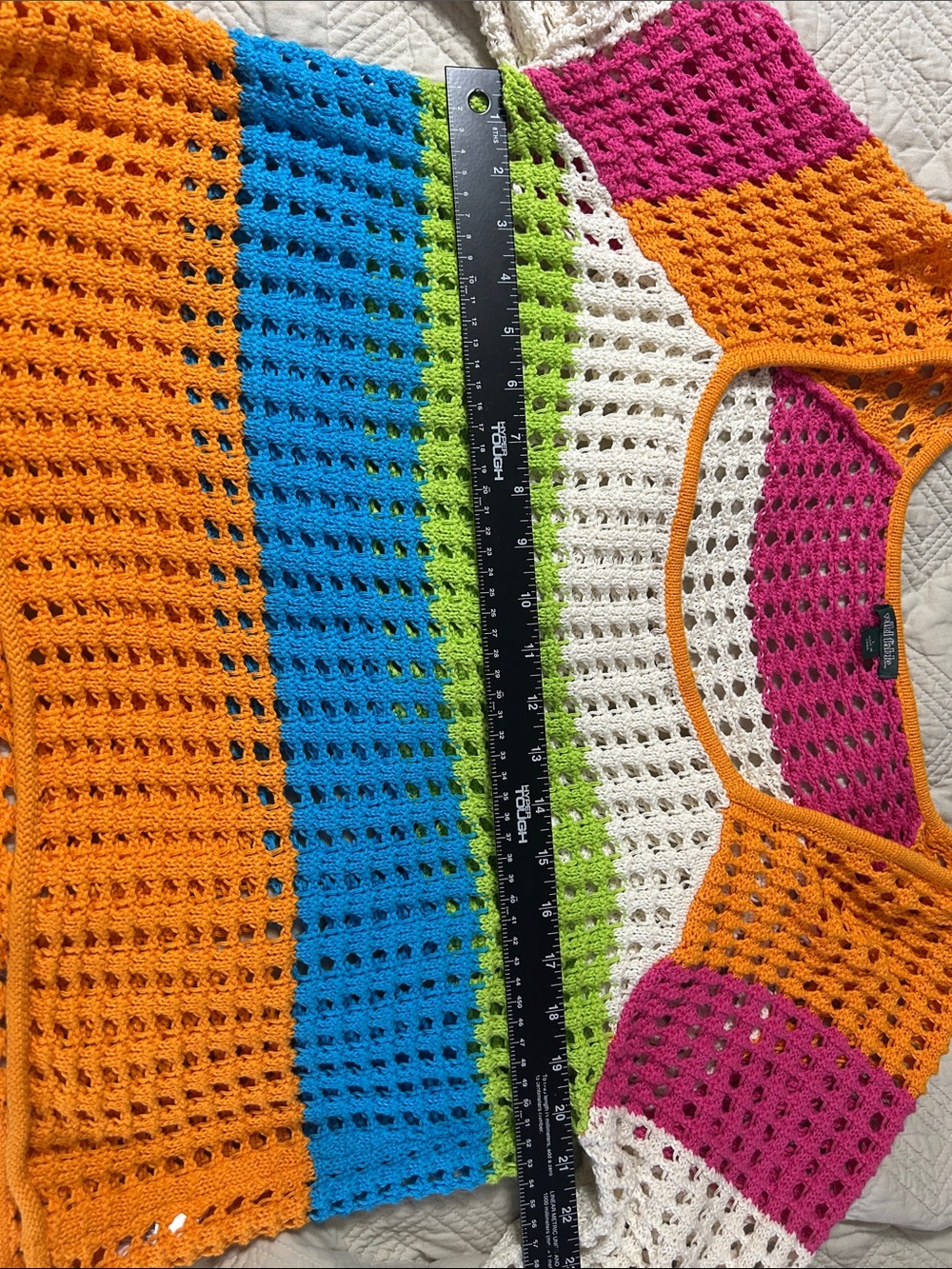 Colorblock Crochet Open-Knit Sweater - Orange, Blue, Green, Pink, White